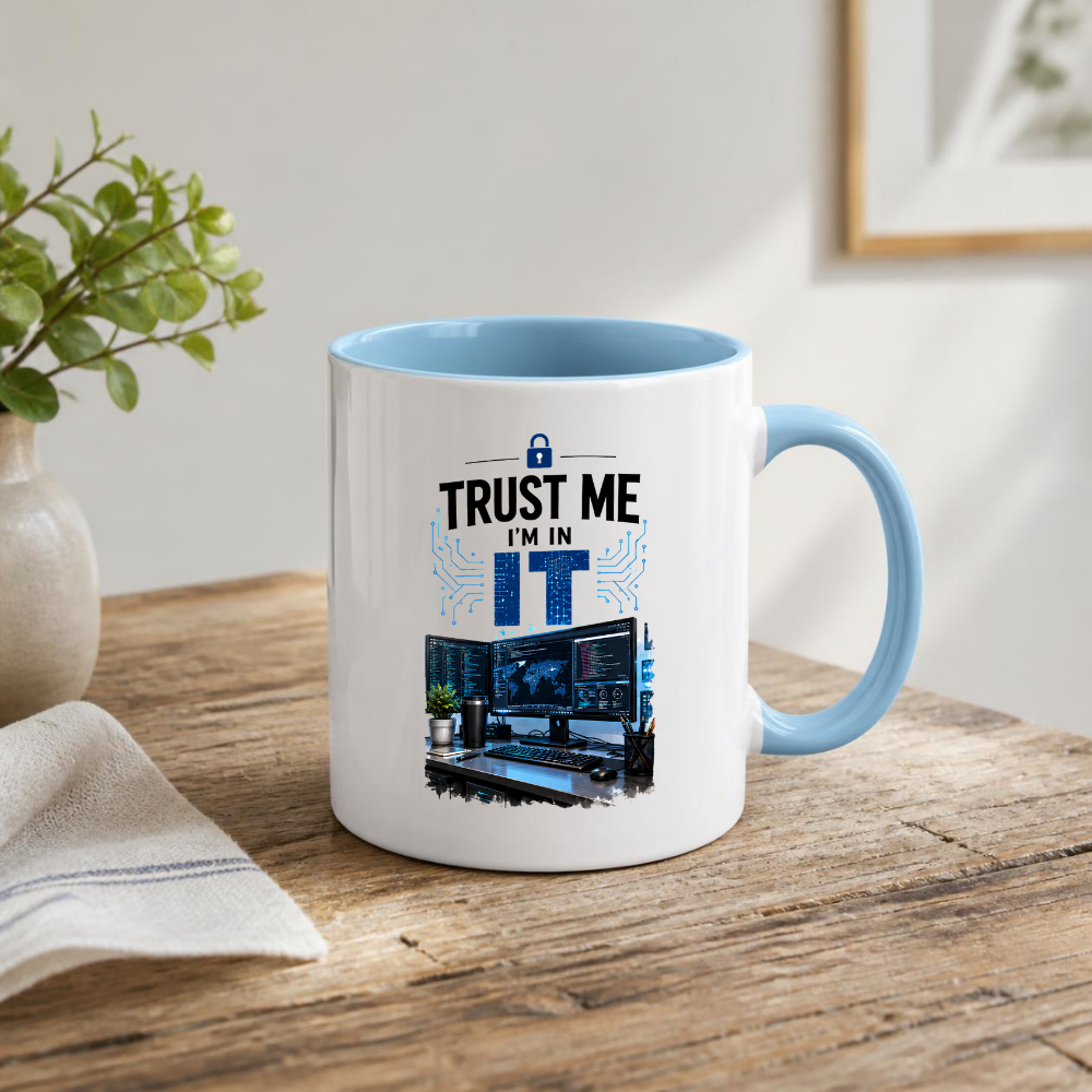 Tech Mug "Trust Me I'm In IT" Trust Me I'm In IT 325ml Ceramic Coffee Mug – Funny IT Specialist Workstation Mug with Multi-Monitor Setup, Lock & Circuit Graphics | Tech Gift | Fast Dispatch by UK Seller (M3333)