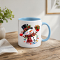 Christmas Mug "Cheerful Snowman Plaid Scarf Gift" Cheerful Snowman 325ml Ceramic Coffee Mug – Festive Christmas Tea Cup with Plaid Scarf, Top Hat Christmas Lights Gift Graphic Gift | Available in Multicolours | Fast Dispatch by UK Seller (M3184)