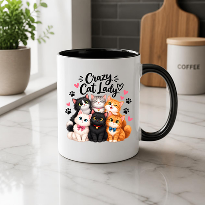 Funny Mug "Crazy Cat Lady" Novelty Coffee Mug | Cute Cartoon Cats Graphic Ceramic Tea Cup Perfect Gift for Cat Lovers 350ml | Available in Multicolours | Fast Dispatch by UK Seller (M1001)