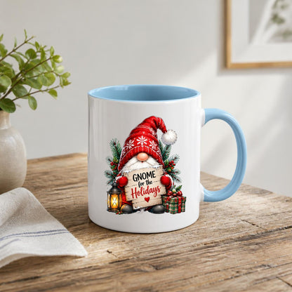 Charming Mug "Gnome for the Holidays" Christmas Gnome 325ml Ceramic Coffee Mug Festive Winter Holiday Tea Cup with Lantern, Gift & Wooden Sign Gift | Available in Multicolours | Fast Dispatch by UK Seller (M1254)