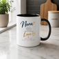 Family Mug "Nana HUGS STORIES TREATS AND ENDLESS Love THAT'S WHAT NANAS ARE MADE OF" Sweet Grandma 325ml Ceramic Coffee Mug Heartwarming Nana Tea Cup with Gold Hearts Graphic Gift | Available in Multicolours | Fast Dispatch by UK Seller (M3020)