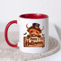 Halloween Mug "Top Hat Wooden Sign Happy Halloween" Top Hat Highland Cow 325ml Ceramic Coffee Mug – Cute Halloween Wooden Sign Tea Cup with Spider Web Graphic Gift | Available in Multicolours | Fast Dispatch by UK Seller (M3166)
