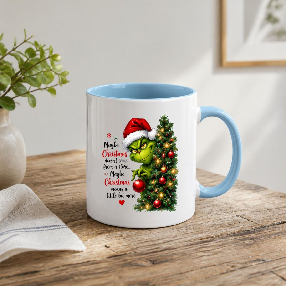 Heartwarming Mug "Maybe Christmas Means a Little Bit More" Green Holiday Character 325ml Ceramic Coffee Mug Festive Grumpy Christmas Tree Tea Cup with Santa Hat & Ornament Gift | Available in Multicolours | Fast Dispatch by UK Seller (M1240)