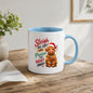 Festive Mug "Sleigh All Day Then Prosecco The Night Away" Highland Cow 325ml Ceramic Coffee Mug Cute Christmas Fairy Lights Tea Cup with Santa Hat & Stars Gift | Available in Multicolours | Fast Dispatch by UK Seller (M1291)