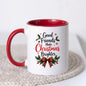 Warm & Festive Mug "Good Friends Make Christmas Brighter" 325ml Ceramic Coffee Mug Winter Holiday Tea Cup with Tartan Plaid Bow & Holly Berries | Available in Multicolours | Fast Dispatch by UK Seller (M1268)