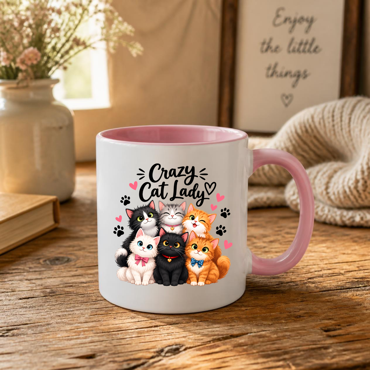 Funny Mug "Crazy Cat Lady" Novelty Coffee Mug | Cute Cartoon Cats Graphic Ceramic Tea Cup Perfect Gift for Cat Lovers 350ml | Available in Multicolours | Fast Dispatch by UK Seller (M1001)
