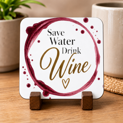 Bestie Wine Hardboard Coaster "Partners In Wine" Graphic 9cm x 9cm Square Drinks Coaster “ Clinking Red & White Wine Glasses Forming Liquid Heart Novelty Mat | Elegant Glossy Gift for Best Friends & Couples | Fast Dispatch by UK Seller (C3018)