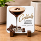 Stylish Espresso Martini Hardboard Coaster "Cocktails Good Mood Guaranteed" Graphic 9cm x 9cm Square Drinks Coaster – Espresso Martini Coupe Glass with Coffee Beans Novelty Mat | Elegant Glossy Gift for Cocktail Lovers | Fast Dispatch by UK Seller (C3011)