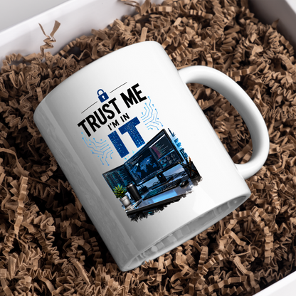 Tech Mug "Trust Me I'm In IT" Trust Me I'm In IT 325ml Ceramic Coffee Mug – Funny IT Specialist Workstation Mug with Multi-Monitor Setup, Lock & Circuit Graphics | Tech Gift | Fast Dispatch by UK Seller (M3333)