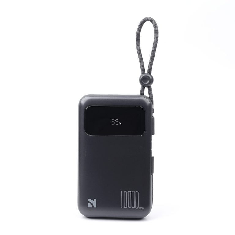 10000mAh Power Bank with Built-in Cables & Smart Digital Display | Fast Charging Portable Battery Pack with Lanyard Loop