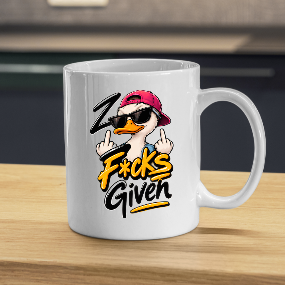 Sarcastic Mug "ZERO F*CKS GIVEN" Cool Duck 325ml Ceramic Coffee Mug Novelty Duck Tea Cup with Sunglasses, Cap & Middle Fingers Graphic Gift | Available in Multicolours | Fast Dispatch by UK Seller (M3084)
