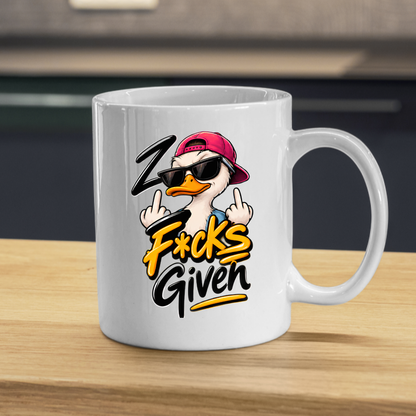Sarcastic Mug "ZERO F*CKS GIVEN" Cool Duck 325ml Ceramic Coffee Mug Novelty Duck Tea Cup with Sunglasses, Cap & Middle Fingers Graphic Gift | Available in Multicolours | Fast Dispatch by UK Seller (M3084)
