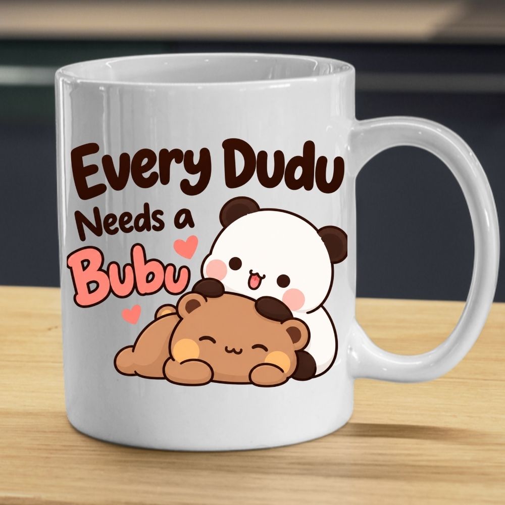 Cute Mug "Every Dudu Needs a Bubu" Panda Couple 350ml Ceramic Coffee Cup, Romantic Matching Bear Love Gift for Boyfriend Girlfriend Husband Wife, Anniversary Valentines Day Birthday Christmas Secret Santa | Fast Dispatch by UK Seller (M1113)