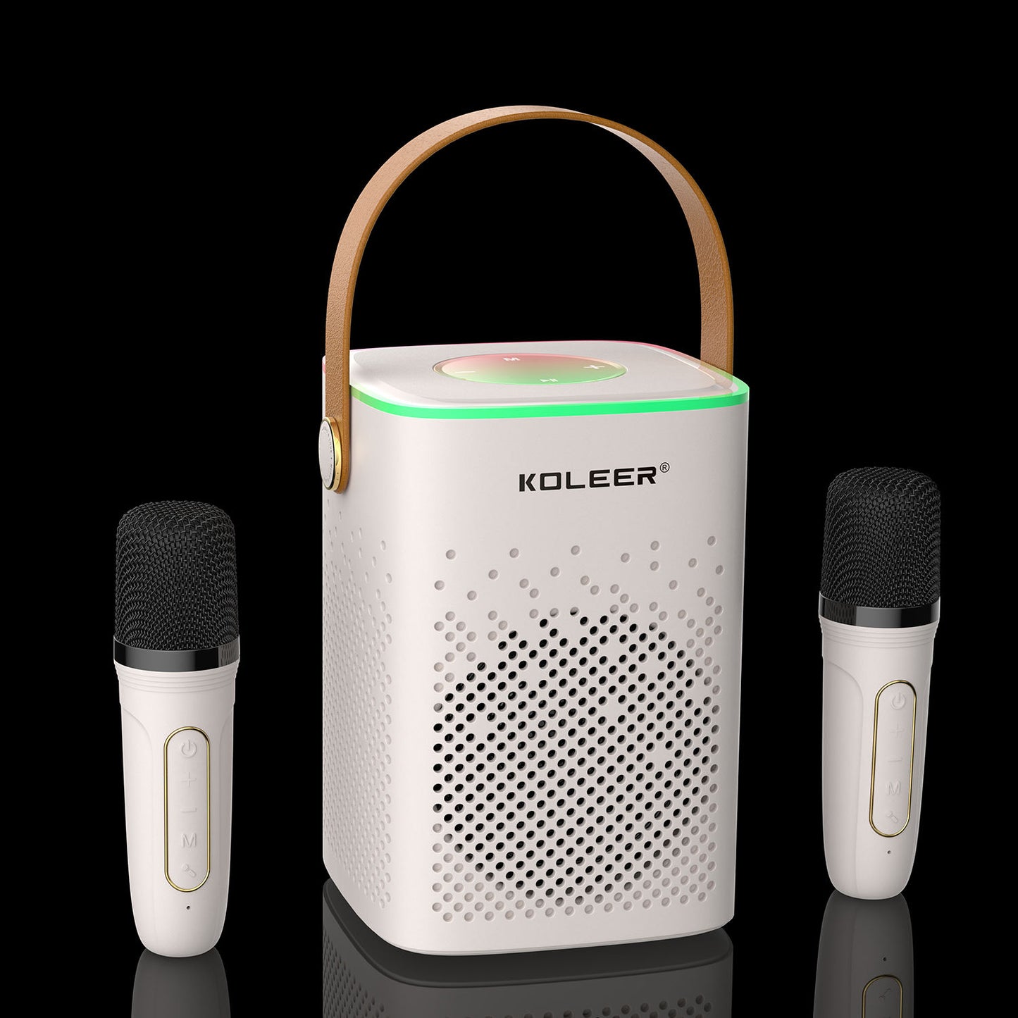 Mini Karaoke Wireless Speaker Set with Dual Wireless Microphones | Portable Bluetooth Party Speaker, Leather Handle & Ambient RGB Lights
