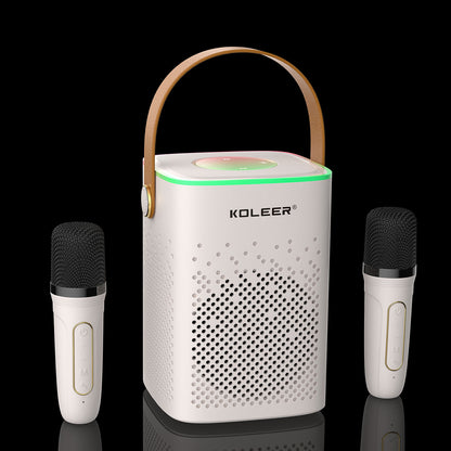 Mini Karaoke Wireless Speaker Set with Dual Wireless Microphones | Portable Bluetooth Party Speaker, Leather Handle & Ambient RGB Lights