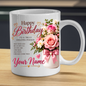 Personalised Birthday Mug "Happy Birthday To A Truly Amazing Person" 325ml Ceramic Coffee Tea Cup – Pink Roses Bouquet, Custom Name & Wish Slogan Novelty Gift for Women, Bestie, Birthday – Fast Dispatch by UK Seller (M3509)