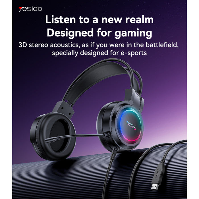 Yesido Wired RGB Gaming Headset with HD Microphone & Surround Sound – Black