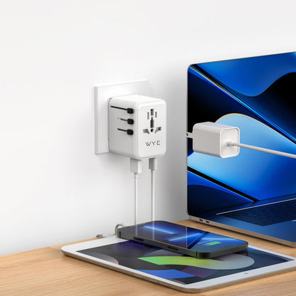 12W Universal Travel Adapter Plug with USB-A & USB-C Ports | All-in-One Worldwide Power Converter for UK, EU, US, AU