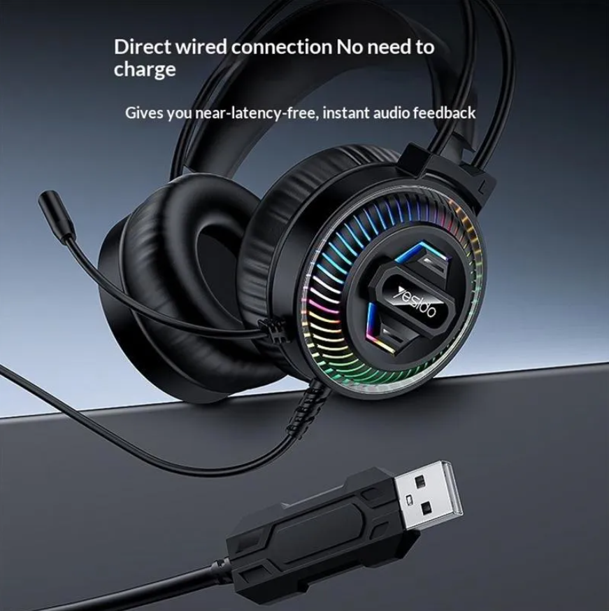 Yesido RGB Gaming Headset with HD Microphone & 40mm Audio Drivers | HiFi Over-Ear Wired USB PC Gamer Headphones with 1.8M Cable