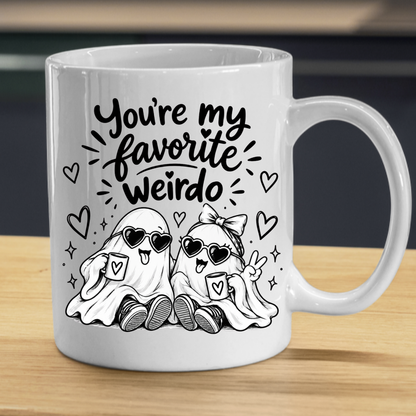 Cute Mug "You’re My Favorite Weirdo" Funny Ghost Coffee Cup, 350ml Ceramic Novelty Mug, Spooky Best Friend Couple Gift for Her Him Girlfriend Boyfriend, Birthday Christmas Halloween Valentine’s Day, Multicolour Options | Fast Dispatch by UK Seller (M1108)