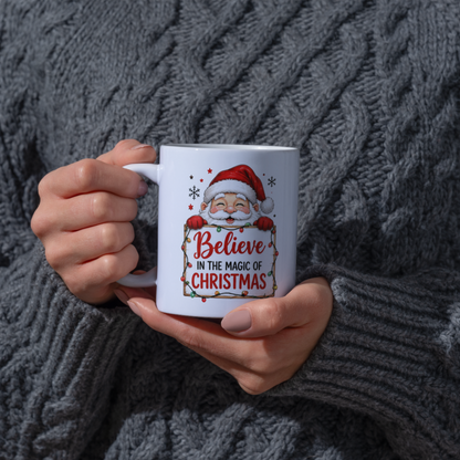 Magical Mug "Believe in the Magic of Christmas" Santa Ceramic Coffee Mug – Cute Holiday Tea Cup with Fairy Lights & Wooden Sign Gift 350ml | Available in Multicolours | Fast Dispatch by UK Seller (M1236)