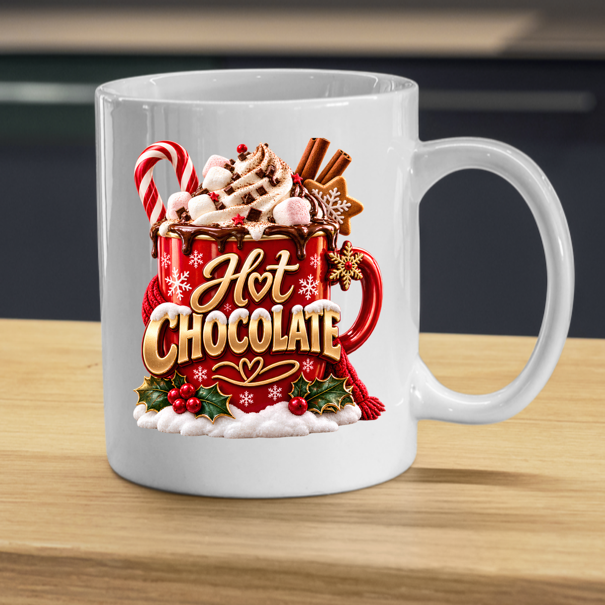 Christmas Mug "Merry Christmas" Santa Hat & Plaid Bow Merry Christmas 325ml Ceramic Coffee Mug – Festive Gold & Red Typography Mug with Santa Hat, Plaid Ribbon & Golden Jingle Bells | Holiday Gift | Fast Dispatch by UK Seller (M3360)