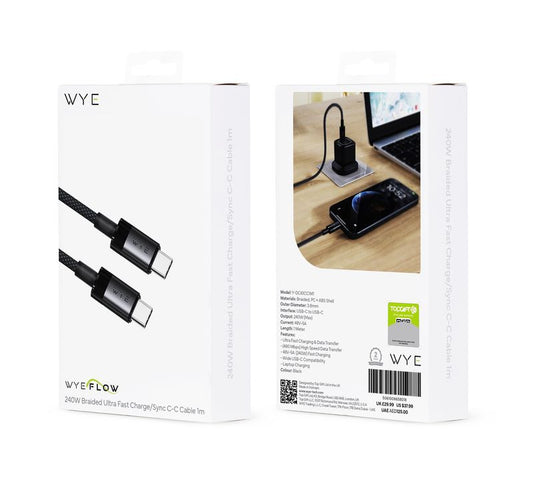 240W Braided Ultra Fast USB-C to USB-C Cable 1m | High-Power PD Data Sync Lead for Laptops & Mobiles