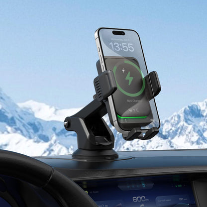 Wireless Charging Dashboard In-Car Phone Holder Mount with Telescopic Arm & Strong Suction Cup Base (H100)