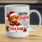 Personalised Christmas Mug "Merry Christmas" 325ml Ceramic Coffee Tea Cup – Santa Hat Highland Cow, Holly Berries, Custom Name & Festive Wish Slogan Novelty Gift for Bestie, Women, Holiday – Fast Dispatch by UK Seller (M3515)