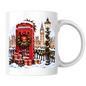 London Christmas Telephone Box Mug "Winter in London" Christmas in London Telephone Box 325ml Ceramic Coffee Mug –Big Ben & Houses of Parliament Scene with Festive Wreath, Lamp Post & Gift Boxes | Holiday Souvenir Gift | Fast Dispatch by UK Seller (M3439)