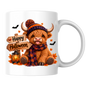 Halloween Mug "Cozy Beanie Happy Halloween" Cozy Halloween Highland Cow 325ml Ceramic Coffee Mug – Autumn Beanie Tea Cup with Wooden Sign Lantern Graphic Gift | Available in Multicolours | Fast Dispatch by UK Seller (M3167)