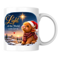 Christmas Mug "The Light Of The World Came For Us Highland Cow" John 1:5 325ml Ceramic Coffee Mug – Festive Highland Cow Mug With Santa Hat Star Of Bethlehem Christian Holiday Gift | Available in Multicolours | Fast Dispatch by UK Seller (M3308)
