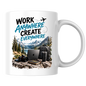 Tech Mug "Work Anywhere Create Everywhere" Work Anywhere Create Everywhere 325ml Ceramic Coffee Mug – Digital Nomad Mug with Mountain Lake, Laptop, Camera & Travel Backpack | Remote Work Gift | Fast Dispatch by UK Seller (M3334)
