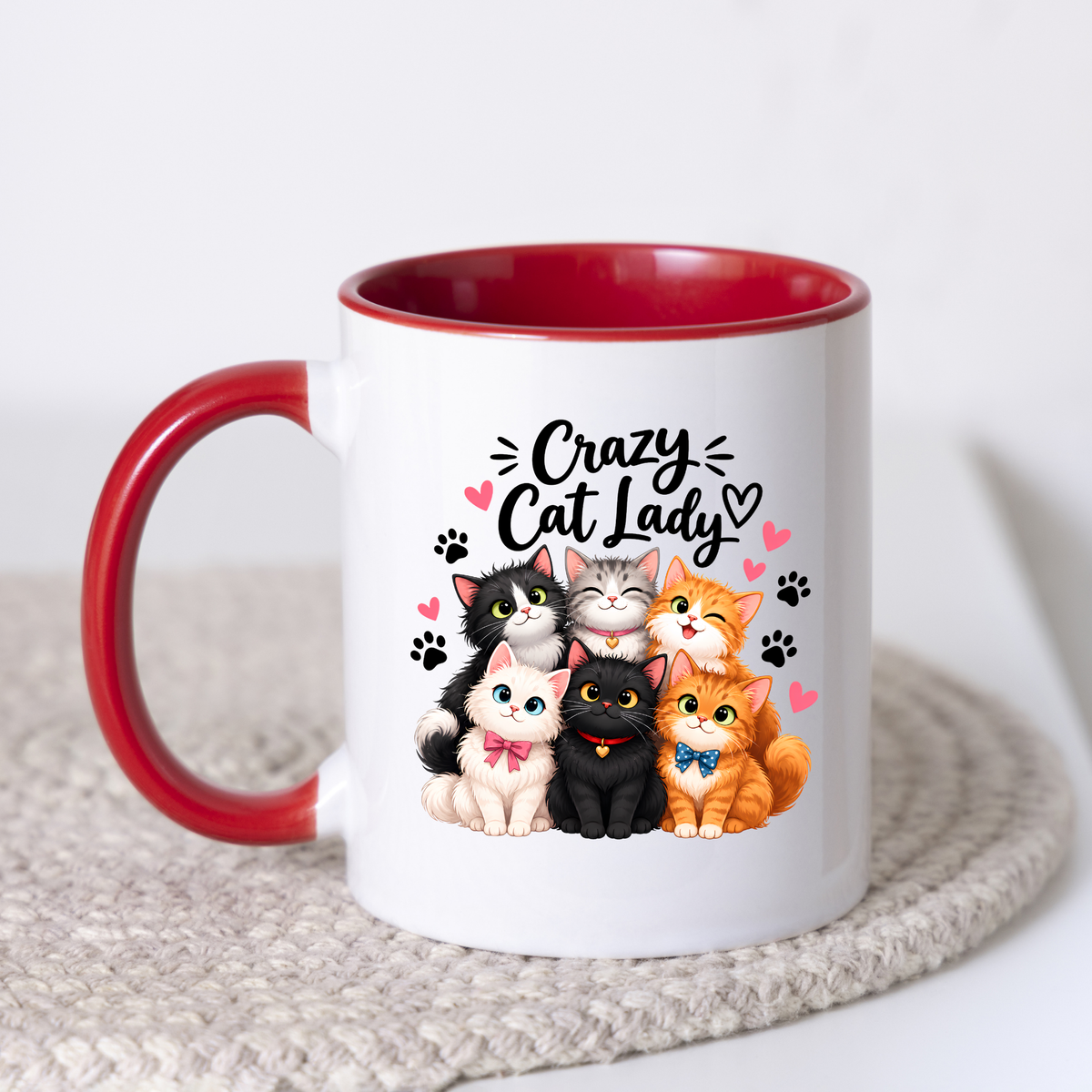 Funny Mug "Crazy Cat Lady" Novelty Coffee Mug | Cute Cartoon Cats Graphic Ceramic Tea Cup Perfect Gift for Cat Lovers 350ml | Available in Multicolours | Fast Dispatch by UK Seller (M1001)