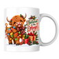 Christmas Mug "Believe in the Magic Highland Cow" Believe in the Magic Highland Cow 325ml Ceramic Coffee Mug – Festive Christmas Lights Tea Cup With Wooden Sign Presents Graphic Gift | Available in Multicolours | Fast Dispatch by UK Seller (M3173)