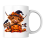 Halloween Mug "Happy Halloween" Cute Witchy Highland Cow 325ml Ceramic Coffee Mug Spooky Autumn Tea Cup with Pumpkin and Ghost Graphic Gift | Available in Multicolours | Fast Dispatch by UK Seller (M3155)