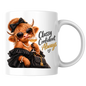 Highland Cow Mug "Classy Confident Always Highland Cow" 325ml Ceramic Coffee Mug – Glamorous Highland Cow in Black Evening Dress Pearls Sunglasses Bow Holding Champagne Glass Chic Gift | Available in Multicolours | Fast Dispatch by UK Seller (M3280)