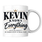 Funny Mug "Kevin Knows Everything And If He Doesn’t He Makes Stuff Up Real Fast" 350ml Ceramic Coffee Cup, Sarcastic Know It All Joke Gift for Kevin, Dad Husband Boyfriend Colleague, Birthday Christmas Secret Santa | Fast Dispatch by UK Seller (M1114)