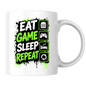 Gaming Mug "Eat Game Sleep Repeat" Eat Game Sleep Repeat 325ml Ceramic Coffee Mug – Gamer Routine Mug with Burger, Controller, Bed & Recycle Icons | Video Game Gift | Fast Dispatch by UK Seller (M3346)