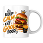 Burger Mug "Keep Calm And Eat Good Food" 325ml Ceramic Coffee Tea Cup – Double Cheeseburger, Fries & Slogan Novelty Gift for Foodies, Fast Food Lovers, Birthday – Fast Dispatch by UK Seller (M3506)