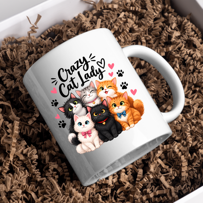 Funny Mug "Crazy Cat Lady" Novelty Coffee Mug | Cute Cartoon Cats Graphic Ceramic Tea Cup Perfect Gift for Cat Lovers 350ml | Available in Multicolours | Fast Dispatch by UK Seller (M1001)