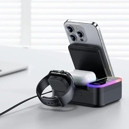 8-in-1 Magnetic Wireless Charging Station | Fast Charger with Digital Clock & RGB Light