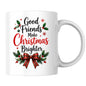 Warm & Festive Mug "Good Friends Make Christmas Brighter" 325ml Ceramic Coffee Mug Winter Holiday Tea Cup with Tartan Plaid Bow & Holly Berries | Available in Multicolours | Fast Dispatch by UK Seller (M1268)