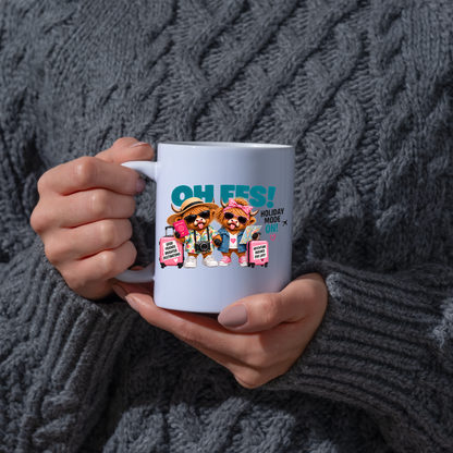 Holiday Highland Cows Mug "OH FFS! Holiday Mode On!" Oh Ffs! Holiday Mode On! 325ml Ceramic Coffee Mug – Cute Highland Cows Travel Buddies with Suitcases, Passport, Map & Camera | Funny Travel Gift | Fast Dispatch by UK Seller (M3370)