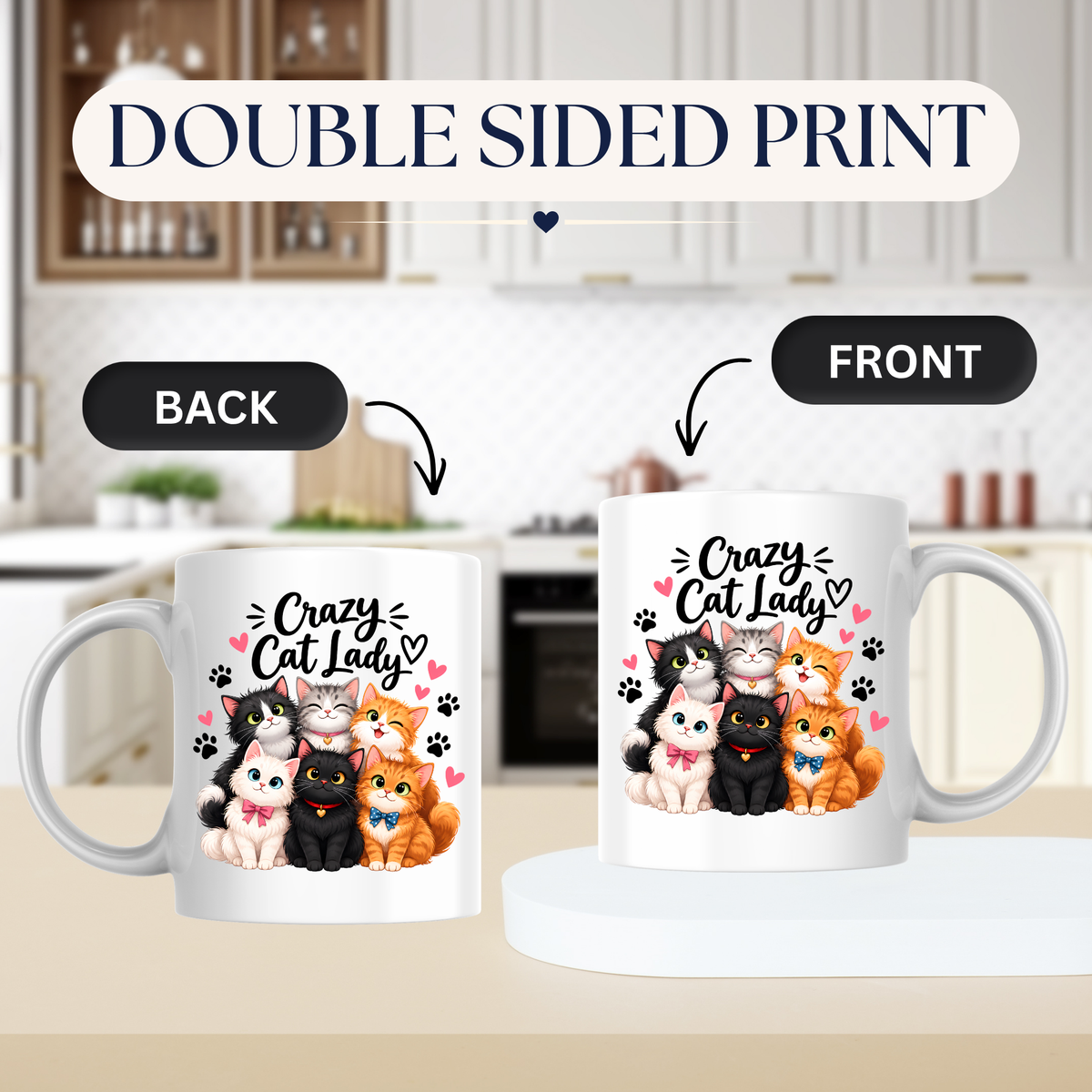Funny Mug "Crazy Cat Lady" Novelty Coffee Mug | Cute Cartoon Cats Graphic Ceramic Tea Cup Perfect Gift for Cat Lovers 350ml | Available in Multicolours | Fast Dispatch by UK Seller (M1001)