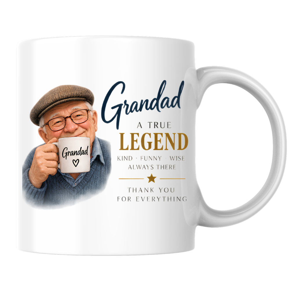 Family Mug "Grandad A TRUE LEGEND" Sweet Grandpa 325ml Ceramic Coffee Mug Heartwarming Grandad Tea Cup with Flat Cap Grandpa & Mini Mug Graphic Gift | Available in Multicolours | Fast Dispatch by UK Seller (M3015)