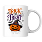 Halloween Mug "TRICK OR Treat Just Here For The Treats" Jack-o'-lantern 325ml Ceramic Coffee Mug – Festive Pumpkin Tea Cup with Witch Hat Spider Web Graphic Gift | Available in Multicolours | Fast Dispatch by UK Seller (M3071)