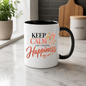 Motivational Mug "Keep Calm And Choose Happiness" 325ml Ceramic Coffee Tea Cup – Pink & Gold Typography, Cute Hearts & Positivity Slogan Novelty Gift for Friends, Colleagues, Birthday – Fast Dispatch by UK Seller (M3493)
