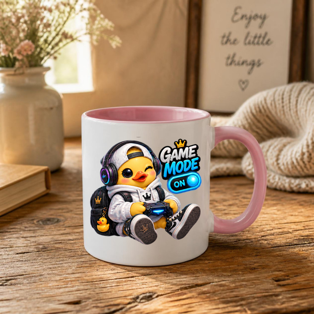Gamer Mug "Game Mode On Gamer Duck" Game Mode On 325ml Ceramic Coffee Mug – Cute Gamer Duck in White Hoodie, Cap, RGB Gaming Headset Holding Controller Fun Gift For Gamers Friends | Available in Multicolours | Fast Dispatch by UK Seller (M3255)