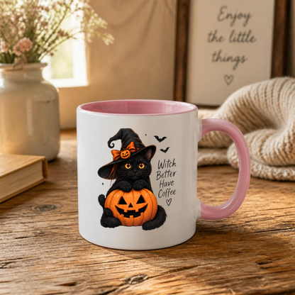 Halloween Mug "Witch Better Have Coffee Black Cat" Witch Better Have Coffee Black Cat 325ml Ceramic Coffee Mug – Cute Halloween Autumn Tea Cup With Witch Hat Jack O Lantern Graphic Gift | Available in Multicolours | Fast Dispatch by UK Seller (M3225)